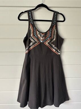 Express Grey Skater Dress with Metallic Geometric Sequin Accent